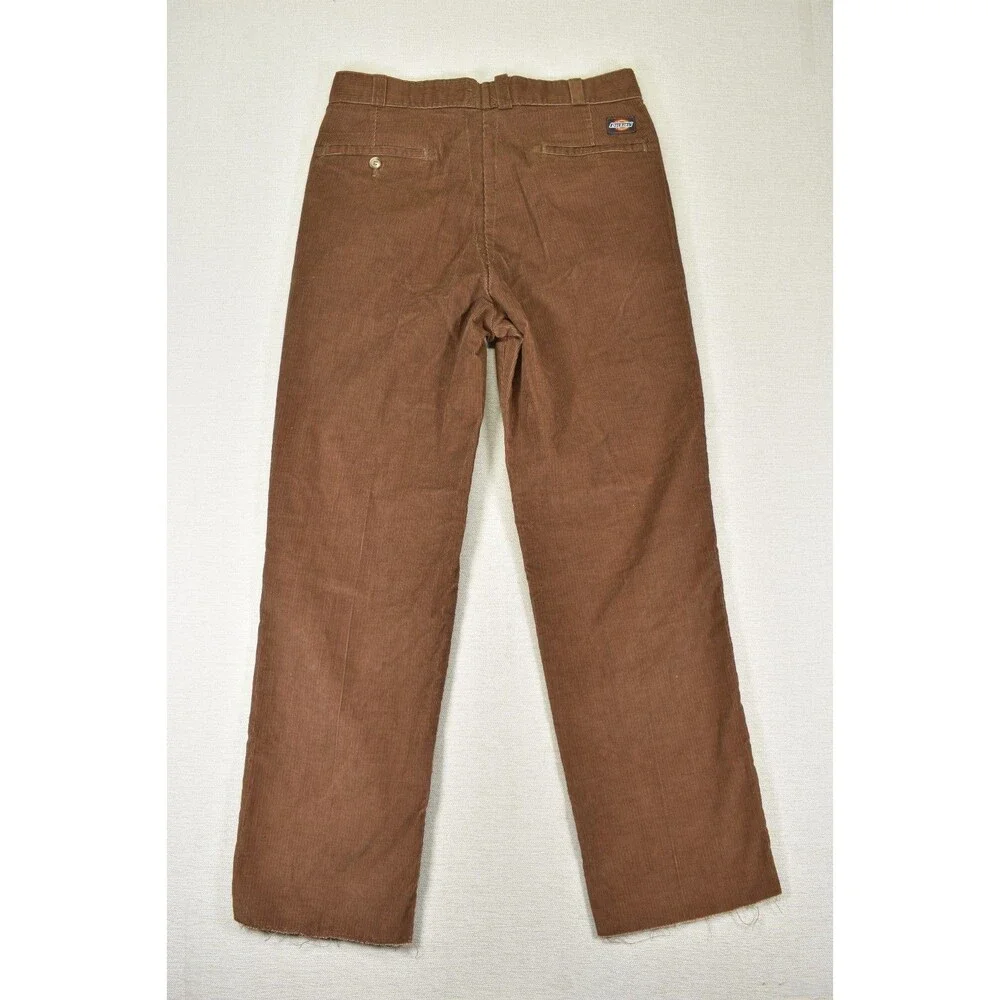 Vintage 70s Dickies Brown Corduroy Pants Made in USA Talon Zip Raw Hem 32x32
